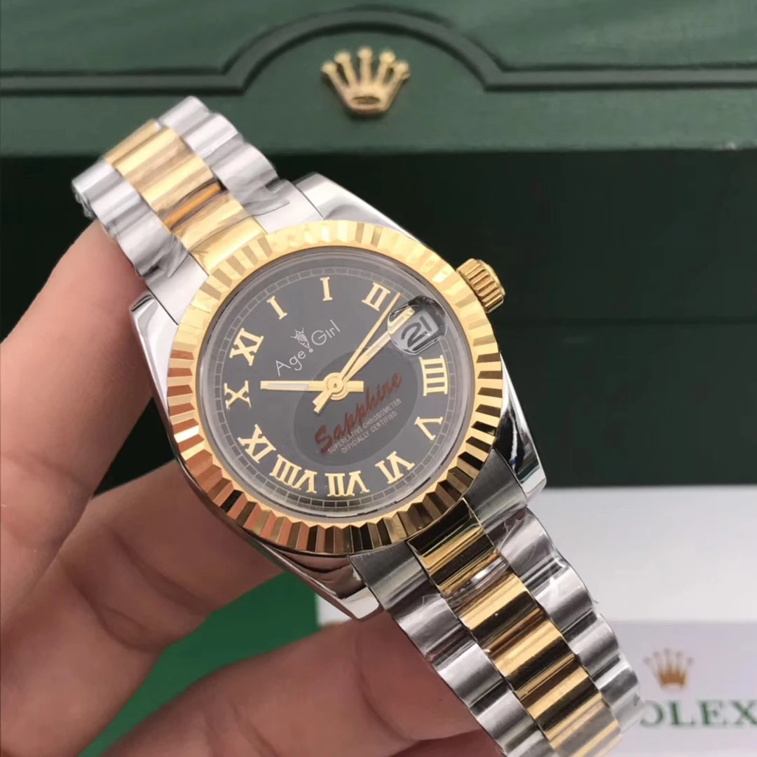 

Classic New Stainless Steel Sapphire Watch Women Automatic Mechanical Girl Lady Silver Yellow Gold Black Rome Datejust 31mm