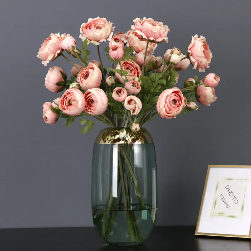 

9 Heads Rose Pink Silk Flower Bouquet Artificial Flower for Home Decor Camellia Fake Flowers for Wedding Party Festival Supplies