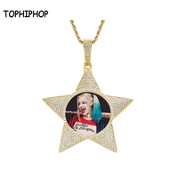 tophiphop five pointed star memory photo frame pendant necklace customized photo gold silver cubic zircon hip hop jewelry