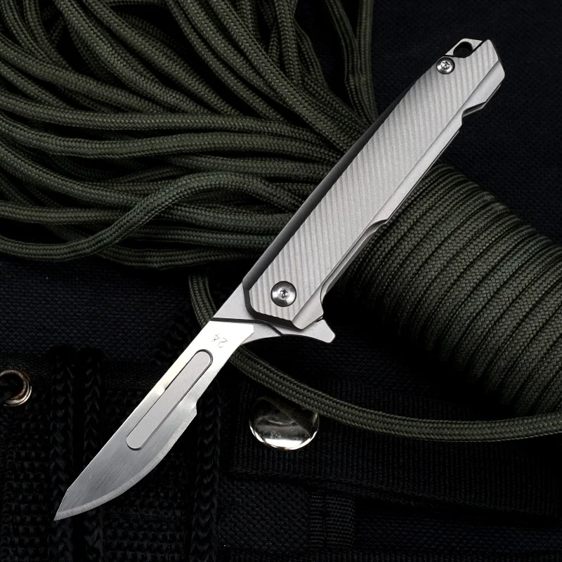 

CNC Titanium Alloy Scalpel Fast Open Medical Folding Knife EDC Outdoor Unpacking Pocket Knife With 10pcs Replaceable Blades