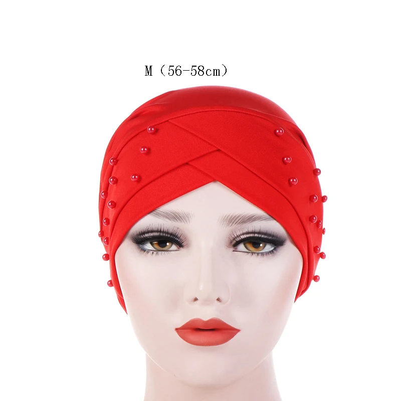 

2021 cotton solid folds pearl muslim turban scarf women islamic inner hijab caps Arab wrap head femme musulman turbante mujer