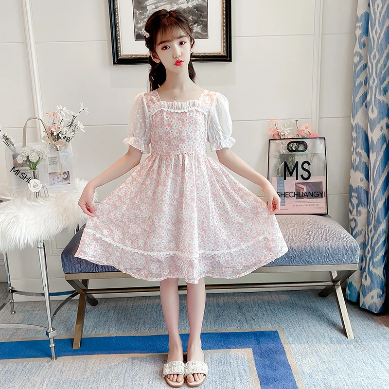 

2021 New Summer Dress for Girls Casual Style Girls' Dresses Daisy Floral Kids Dresses Teenage Girls Costumes Kids Princess Dress