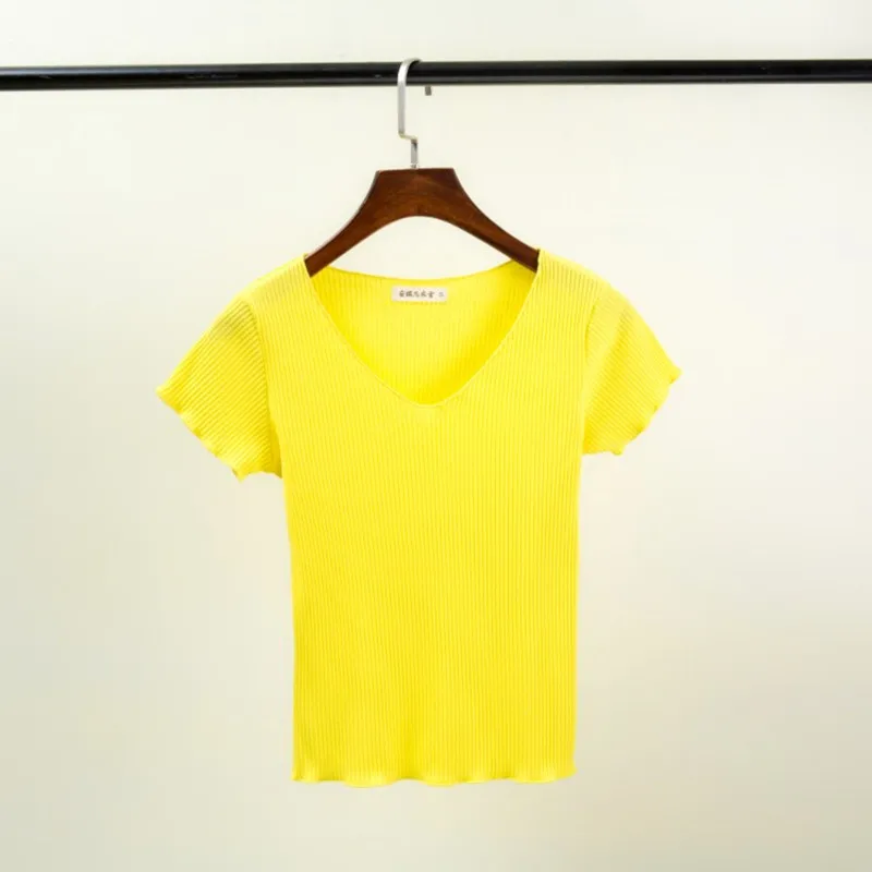 Новинка 2020 летняя женская футболка модные вязаные футболки с коротким рукавом