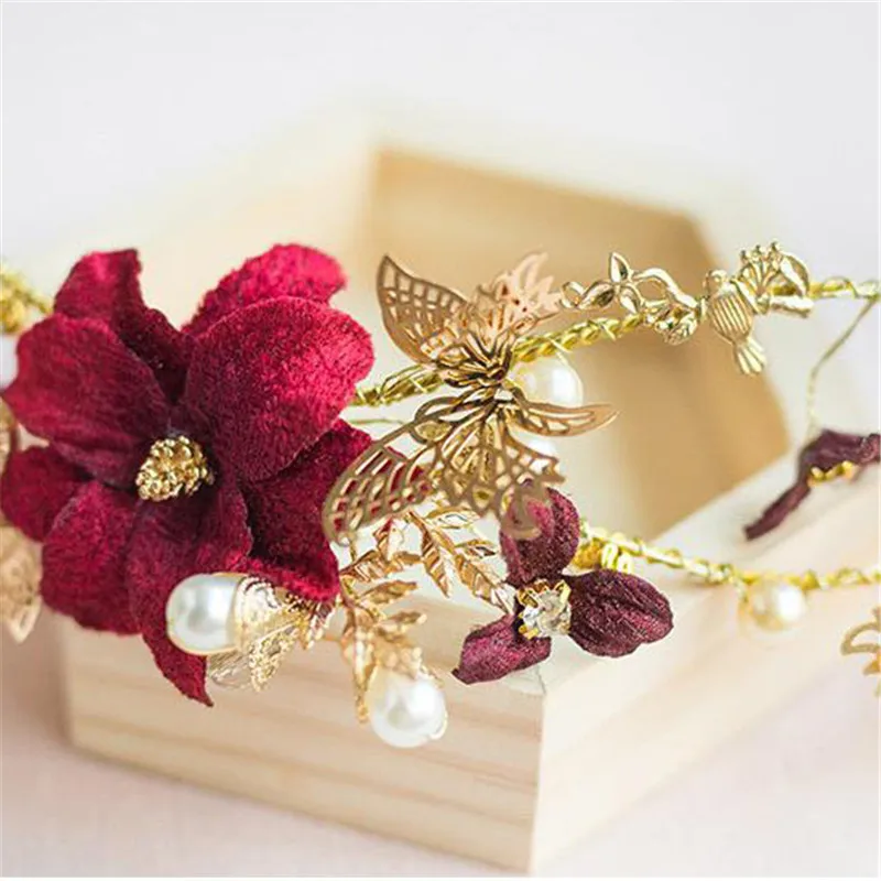 Свадебные головные уборы свадебные красного цвета с искусственным жемчугом и