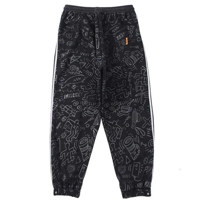 

Casual Loose Harem Pants Stitching Printed Reflective Hip-hop Pants Simple Fashion Japanese Style Spring Autumn Thin Trousers