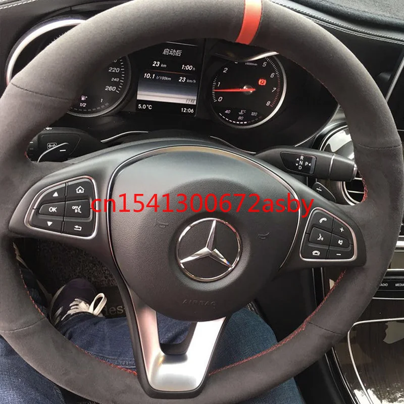 

For Mercedes-Benz GLC A200 C-Class E-Class GLA CLA GLB GLE DIY Customized Black Suede Full Inclusive Car Steering Wheel Cover