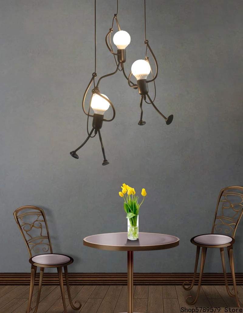 

Vintage Creative Iron Man Chandelier Loft Restaurant Cafe Clothing Store Window Hanging Lighting Modern Simplicity Villain Lamps