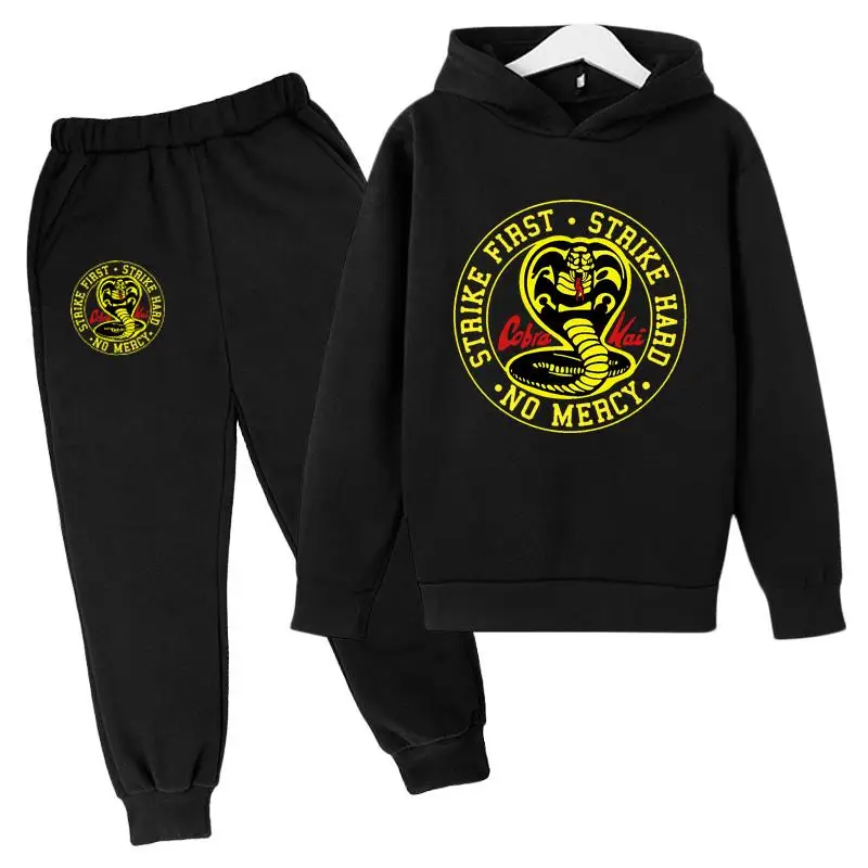 

4T-14T oversize girl hoodies Cobra kai Costume print Fashion cool boys Hoodies Jackets Long Sleeve Sweatshirt+pants Casual Suit