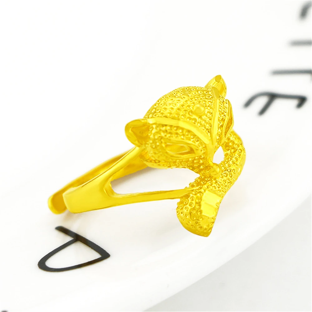 Обручальные кольца из желтого золота для женщин Открытое кольцо с лисой