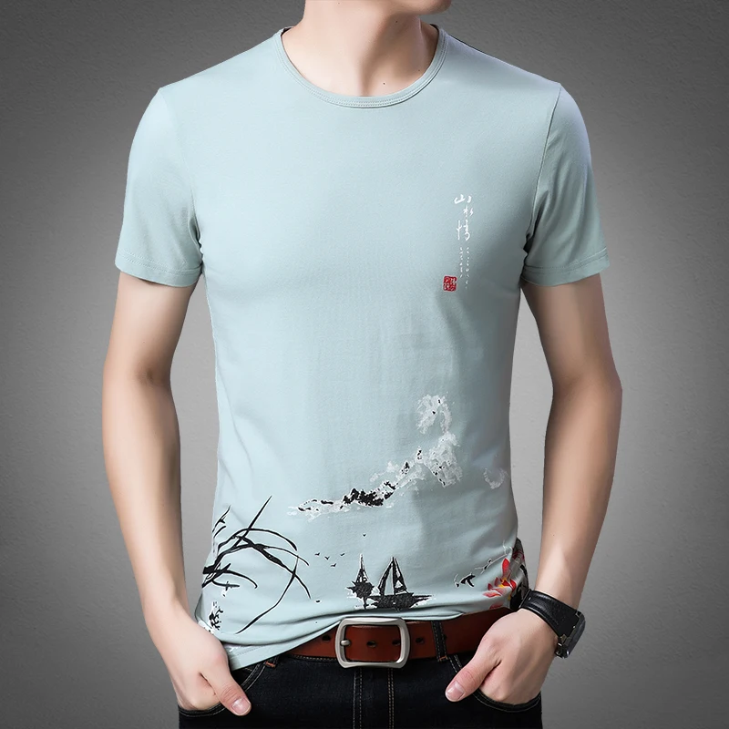 

Male 2021 New Summer Tops Tees Men cotton O-Neck Short Sleeve T Shirt 121618