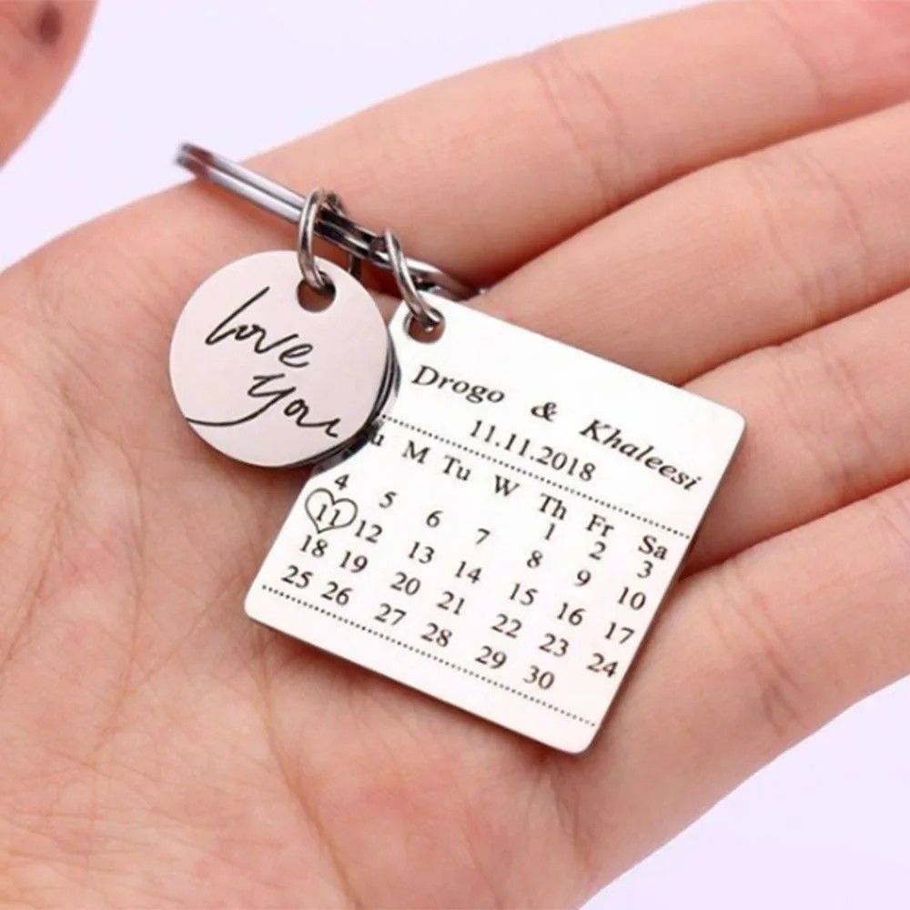 Персонализированный Календарь брелок из нержавеющей стали на заказ ручной штамп