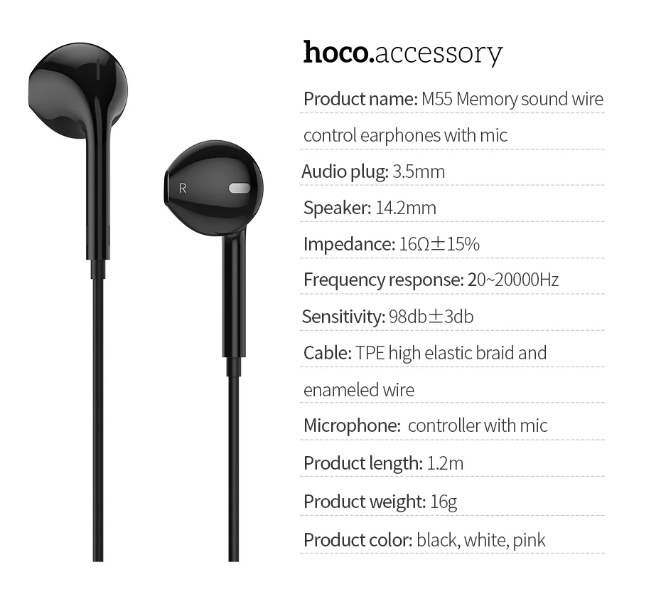 HOCO проводные наушники-вкладыши с дистанционным микрофоном 3,5 мм проводные наушники-вкладыши для iPhone 5 6 6 S Plus Xiaomi samsung S6 S7 S8