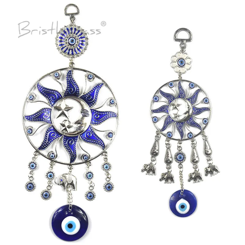 BRISTLEGRASS Турецкая голубой с клипсами Дурной глаз солнце и луна звезда слон диск