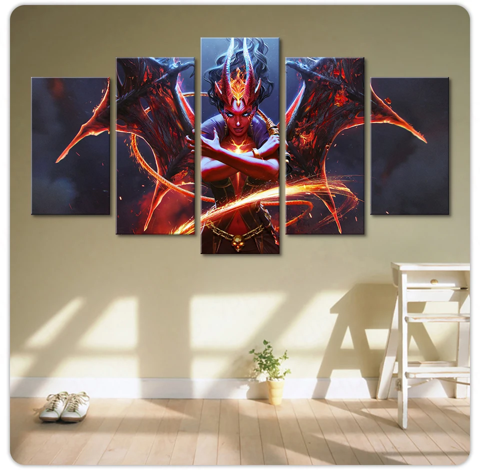 

5 Piece Canvas Wall Arts Queen of Pain Arcana Dota 2 Eminence of Ristul Game Poster Living Room Prints Bedroom Modern Home Decor