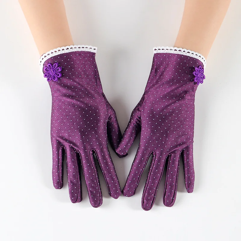 Spring and summer new fashion ladies thin short lace elastic spandex driving sunscreen gloves |
