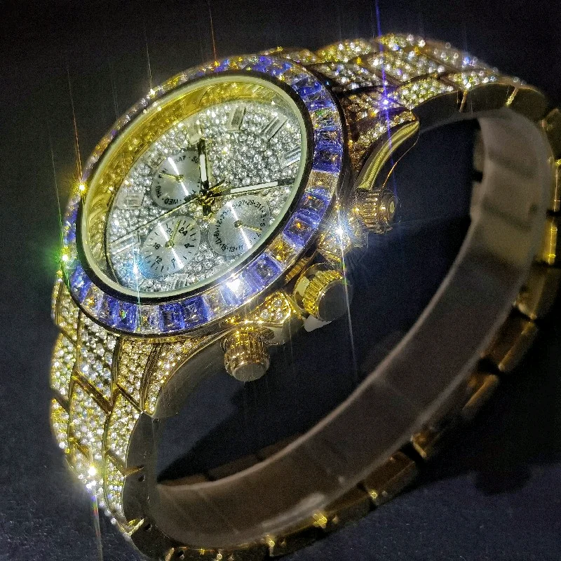 missfox full diamond men watch gold high end round new luminous hot sale classic style watches man luxury brand stainless steel free global shipping