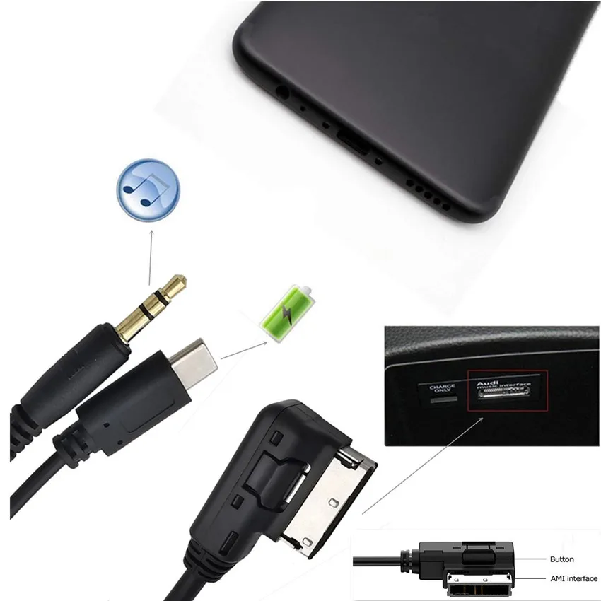 30 см медиа в AMI MDI стерео 3 5 мм аудио и USB C Aux кабель адаптера для автомобиля VW AUDI 2014 A4