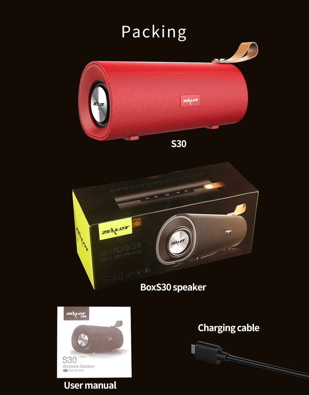 

2021New S30 Stereo Bluetooth Speaker Portable Bass Subwoofer Boombox Wireless Speaker Support TF card,TWS,AUX,USB Flash Drive