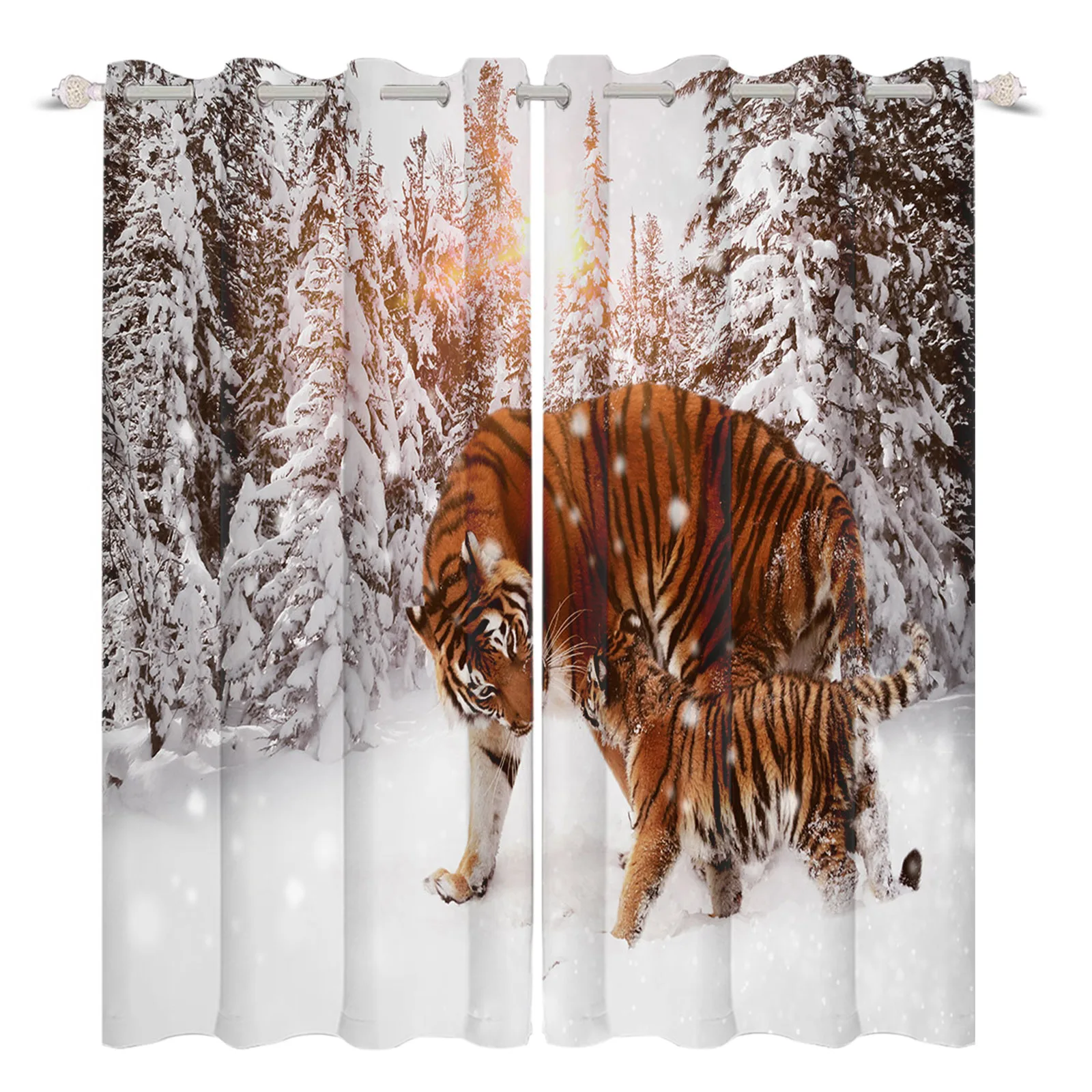 

3D Printing Tiger Curtains Snow Forest Natural Scenery Cortinas Sunshade Insulation Treatment Drapes