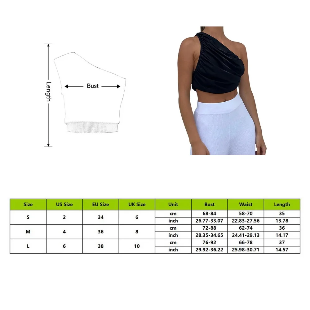 

One Shoulder Crop Top Women Sexy Sleeveless Ruched Tank Top Summer White Black Blue Orange Plain Short Tanks Camis 2021