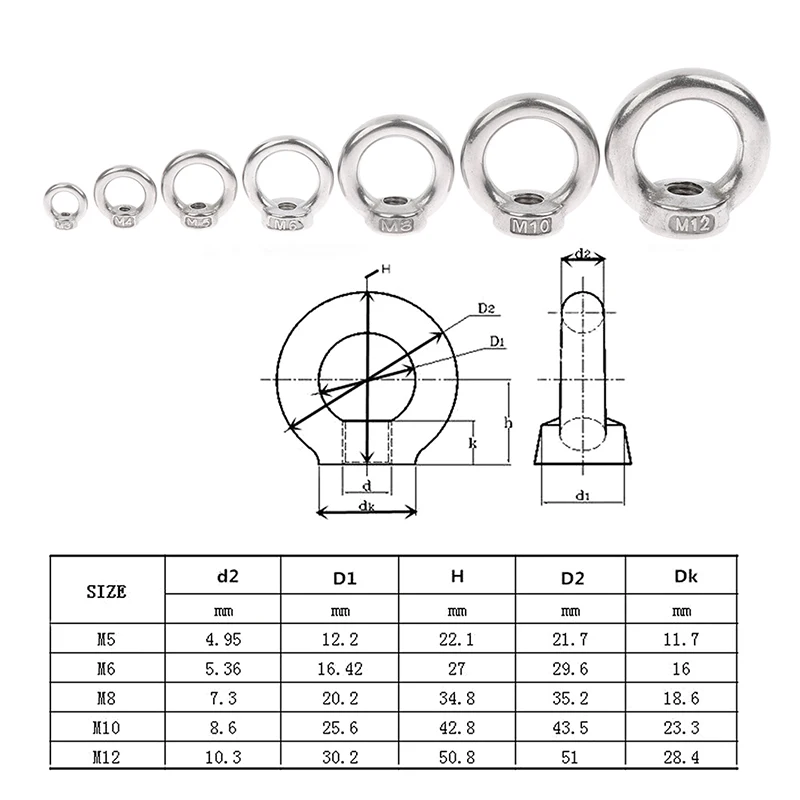

2Pcs Lifting Eye Nuts/Screw Ring Eyebolt Ring Hooking Nut Screws M3 -M12 Stainless steel