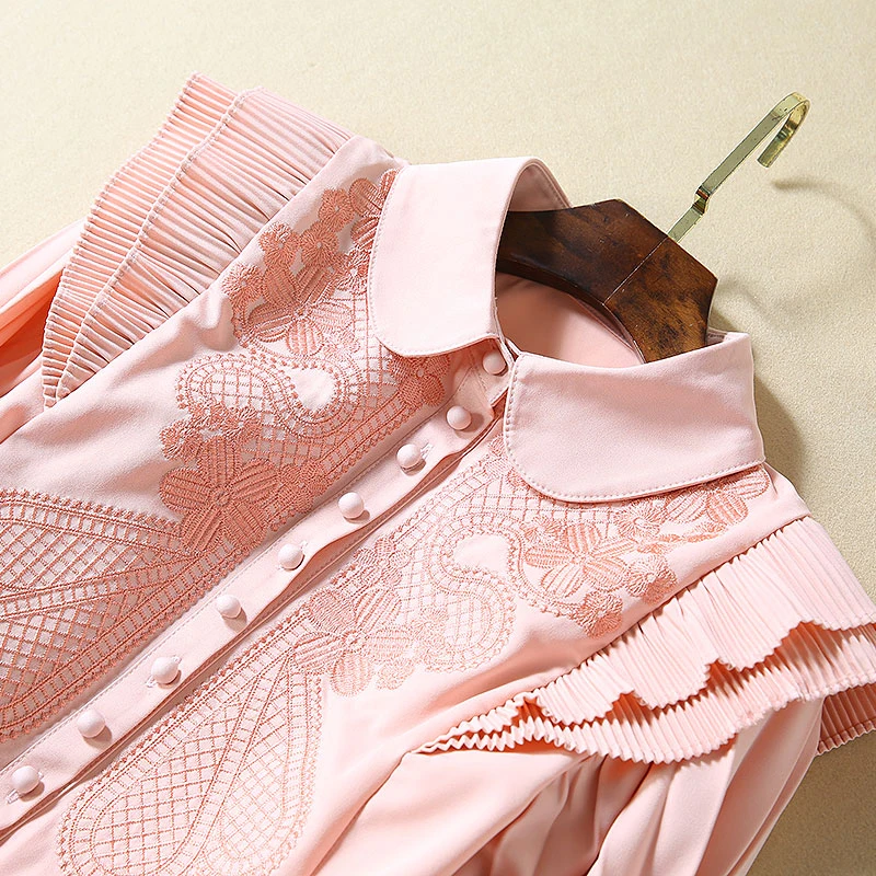 2019 осеннее розовое плиссированное платье для женщин высокое качество милое с