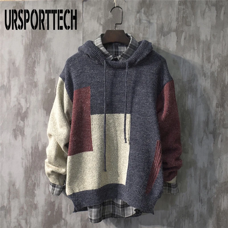 

URSPORTTECH мужской свитер, осенние толстовки, свитшоты, Мужская винтажная Толстовка с длинным рукавом, компьютерный вязаный пуловер, топы Sudadera