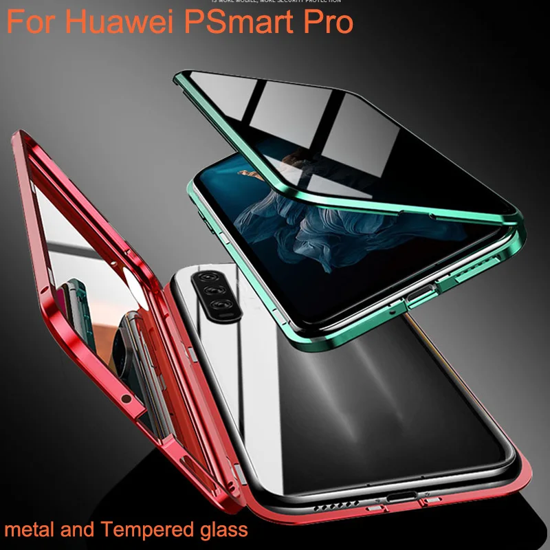 

Магнитный адсорбционный чехол для huawei PSmart Pro с металлической рамкой, двусторонняя крышка из закаленного стекла P Smart pro, защитный чехол для те...