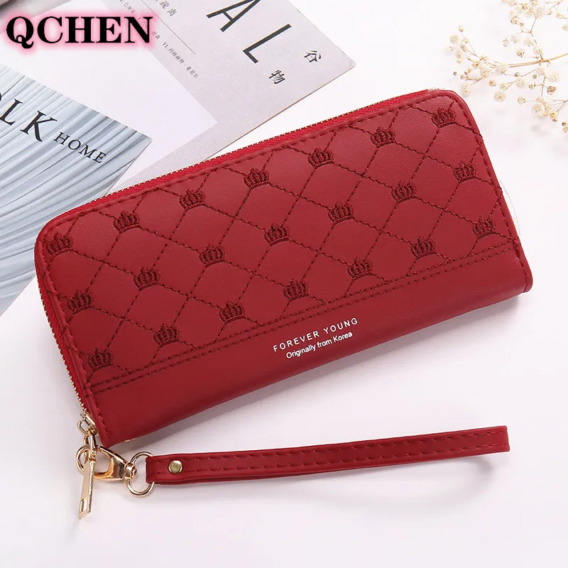 Женский кошелек с длинной короной из искусственной кожи Дамский вышитой нитью