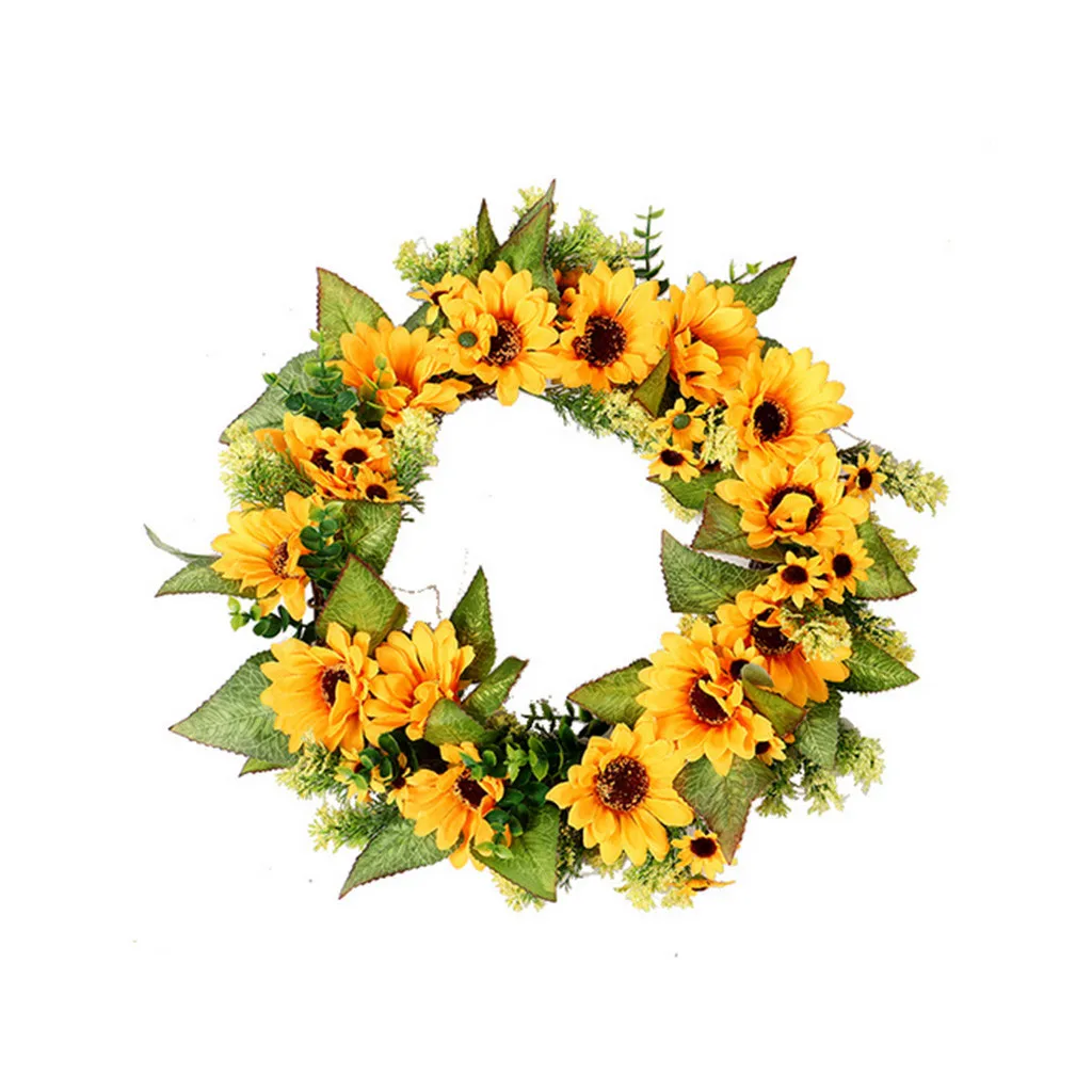 

Simulation Sunflower Wreath Decorative Sunflower Christmas Door Hanging Eco-friendly For Home Wedding Festival Decoration