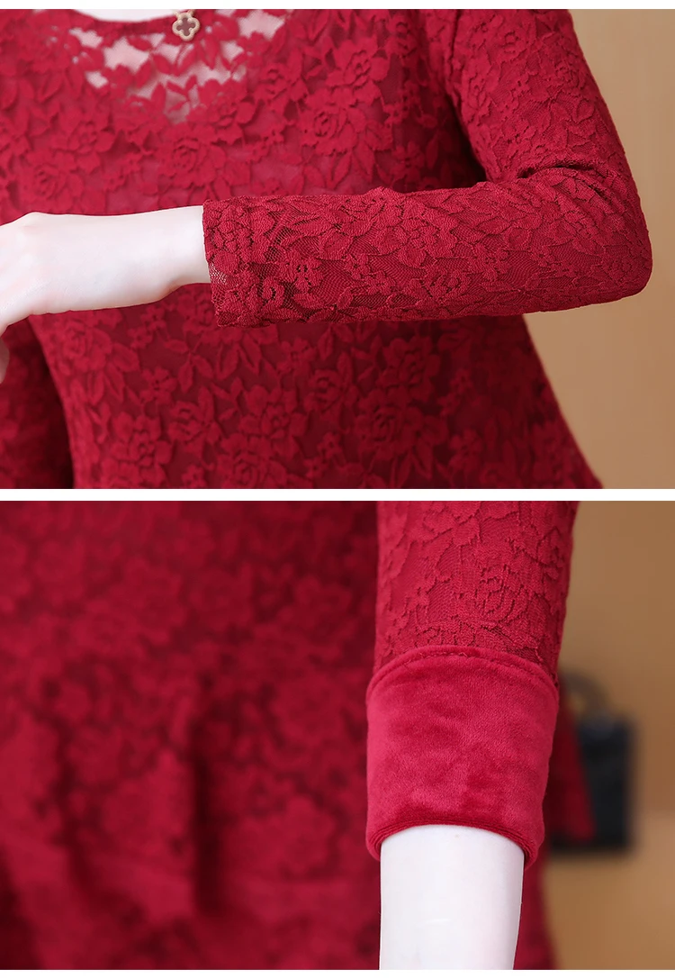 Женское кружевное тепловое платье размера плюс L-5XL XXL XXXL 3XL XXXXL 4XL красное черное