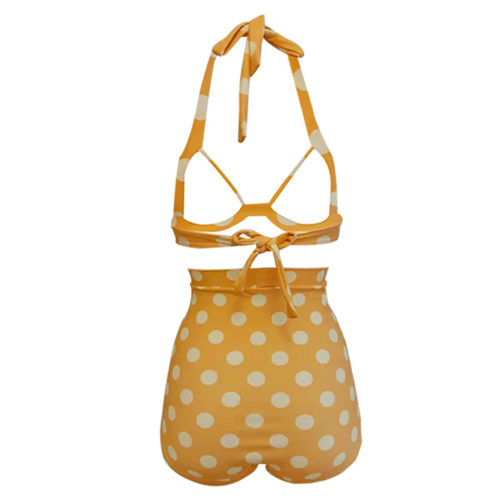 Новый купальник на бретелях бикини с высокой талией в горошек женский оптовая