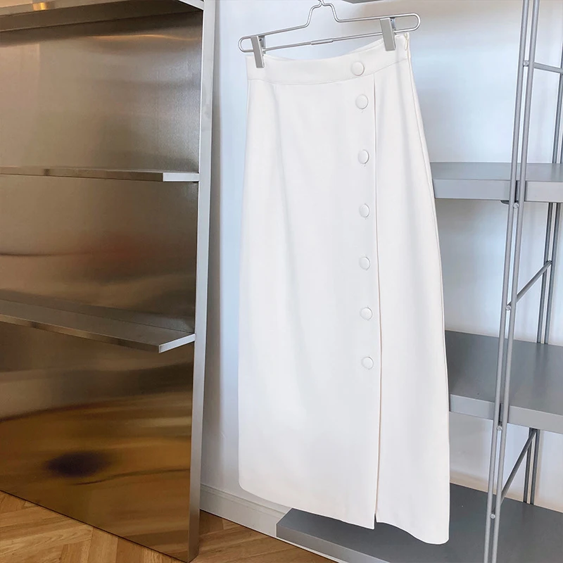 

2021 spring new half-length skirt mid-length women's street style single-breasted trendy all-match suit skirt high-waist A-line
