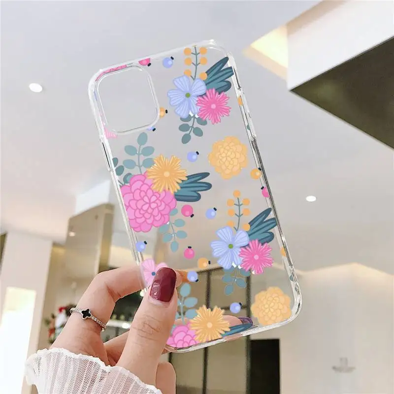 

Fashion flower beautiful Phone Case Transparent soft For iphone 5 5s 5c se 6 6s 7 8 11 12 plus mini x xs xr pro max