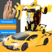 112 rc cartoon deformation car inertial transformation robots rotate gesture sensing toy for children baby novelty kid gift