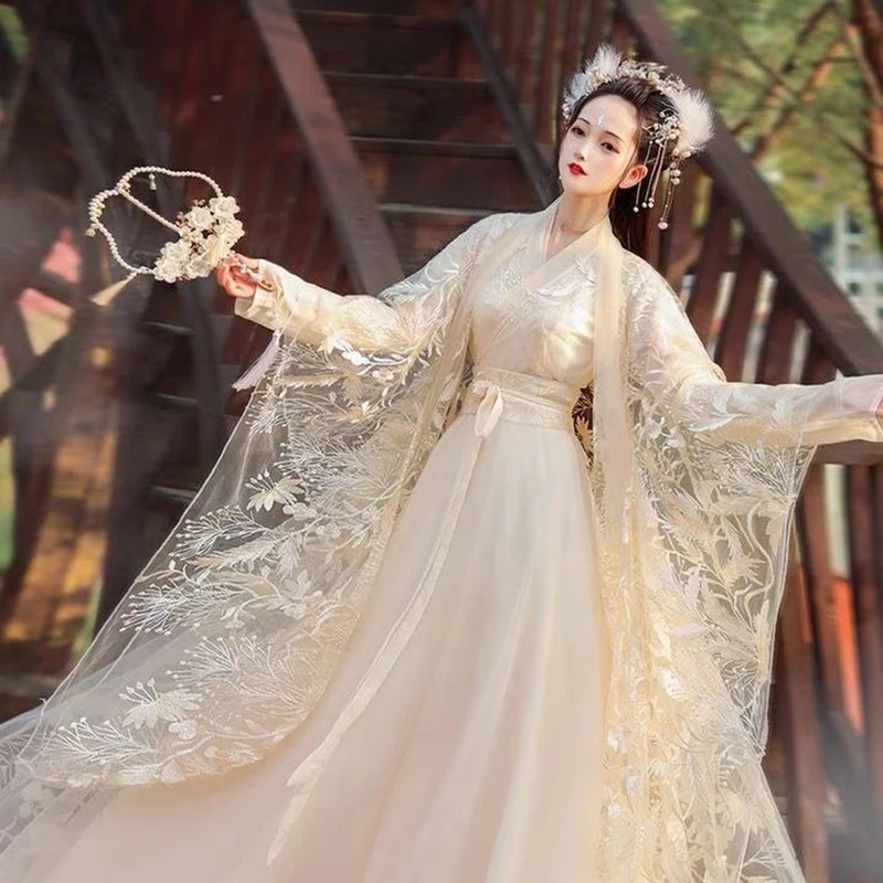 Новый женский костюм Hanfu летнее кружевное платье в китайском стиле с вышивкой для