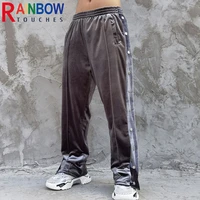 rainbowtouches sportswear mens light luxury breasted velvet fashion high street guard pants hip hop velvet mens trousers