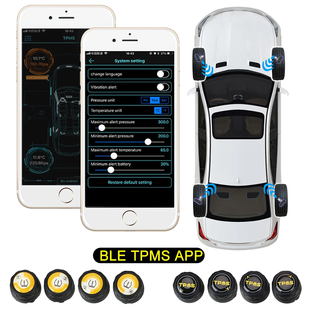 Sensore pressione pneumatici auto universale impermeabile Bluetooth 4.0 5.0 allarme esterno sensori pressione pneumatici Android iOS BLE TPMS