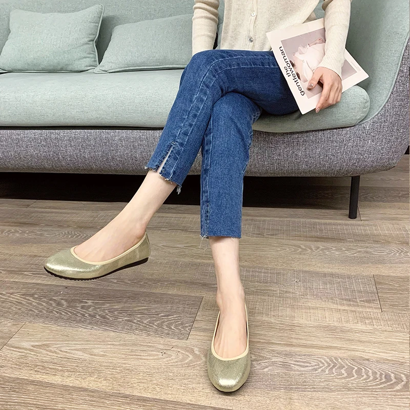 

2021 Lady's Spring,Summer Flat Shoes,Women Flats Loafers Shallow,Black,Solid Color,Round toe,Classic,Comfortable,Rubber Sole