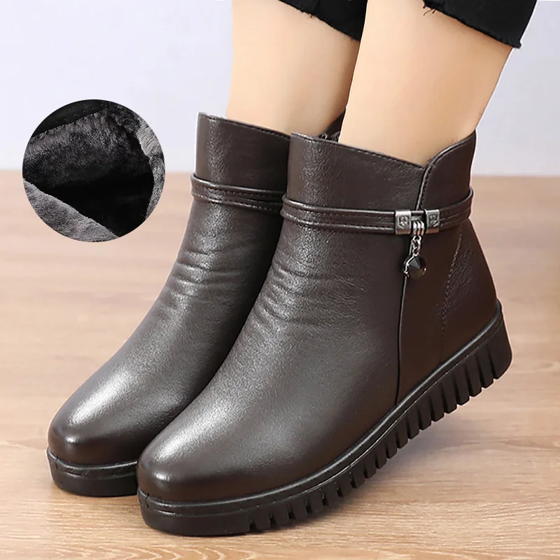 

Women's boots winter Warm plush Wedge rubber boots for women Leather Rhinestone Zip Fashion Black Women Ankle Boots de mujer