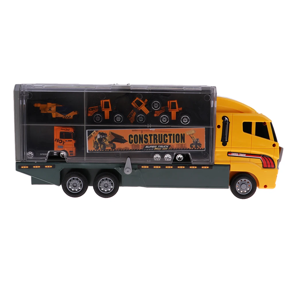 

1/64 Die Cast Car Carrier Container Lorry With Excavator Digger Road Roller
