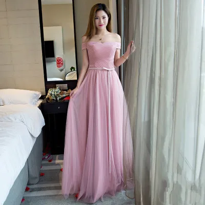 

SW1969 Women Half Sleeve Lace Up Pink Light Blue Grey Tulle Bridesmaid Dresses Bride Guest Wedding Prom Vestido Sweet Memory