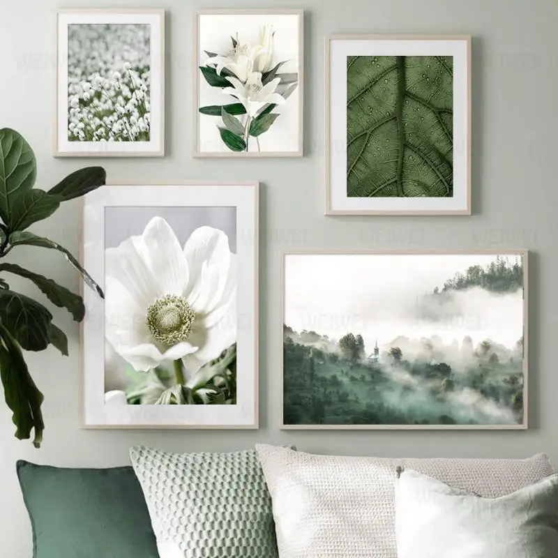 

Beautiful Landscape Painting White Floral Poster Home Decoration Canvas Painting for Bedroom and Living Room Frameless Style
