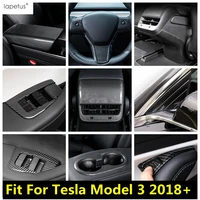 window lift door lock steering wheel gear ac air panel cover trim carbon fiber interior accessories for tesla model 3 2018 2021