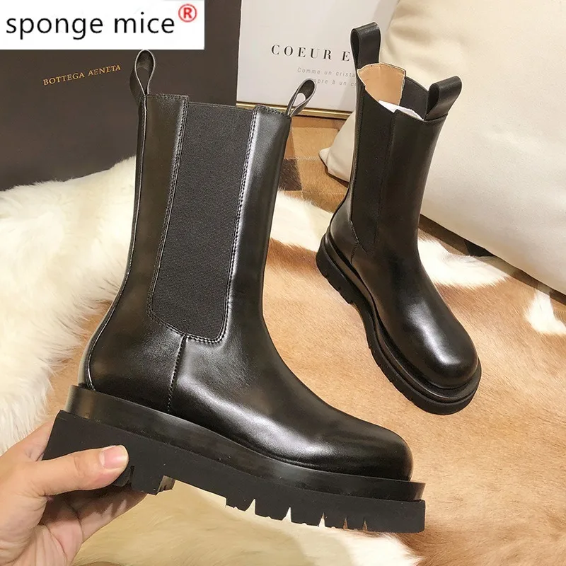 

2020 Winter Women's Boots Fashion Zipper Square Heel Mid-calf Boots Round Toe High Heel Warm PU Women's Boots Zapatos De Mujer