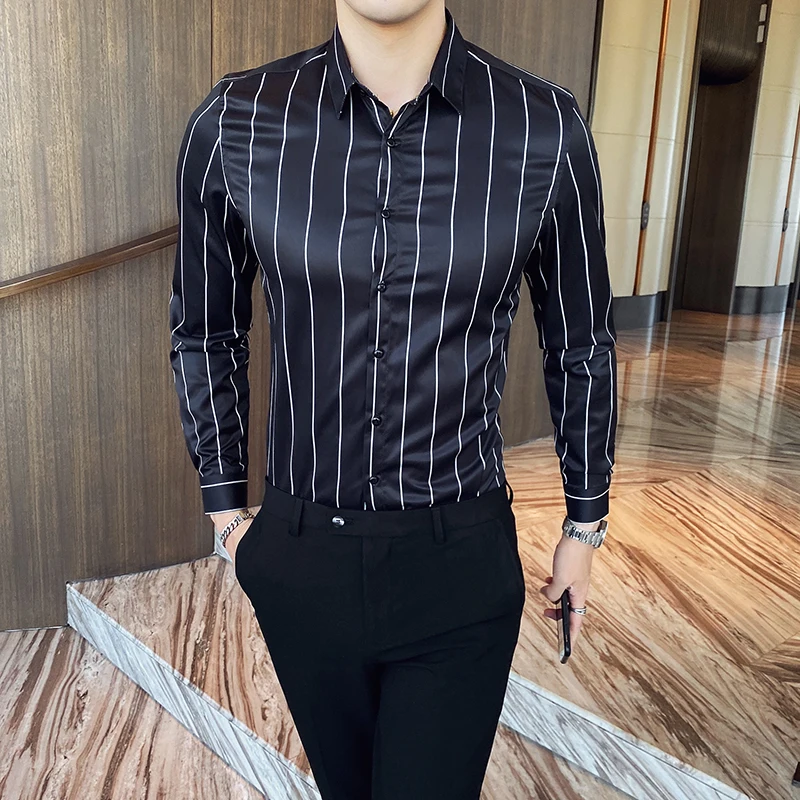 

Brand Autumn Striped Mens Shirts Long Sleeve Slim Shirt Men Clothing Chemise Homme Business Casual Dress Shirts Camisa Masculina