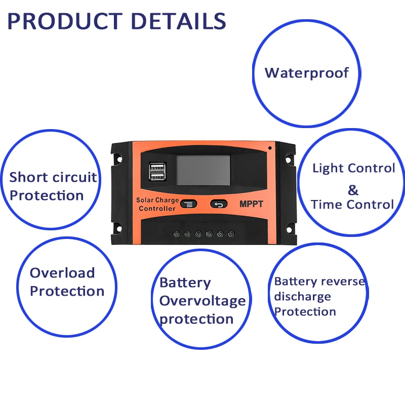 Эффективный MPPT 30A/40A/50A/60A 12V 24V автоматический контроллер заряда двойной USB ЖК-дисплей контроллеры солнечная батарея для телефона регулятор