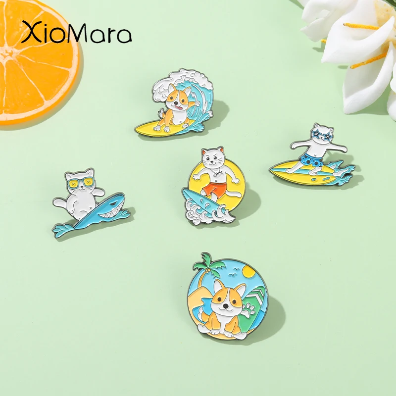 Крутые эмалированные булавки для серфинга собак кошек морского пляжа аксессуары
