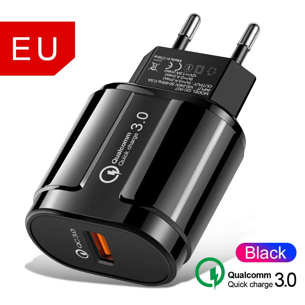 EU Black 3а Быстрая зарядка 3,0 USB зарядное устройство ЕС настенный переходник мобильного зарядного устройства для iPhone 11 pro X 7 8 QC3.0 Быстрая зарядка для samsung Xiaomi - Тип штекера: EU Black