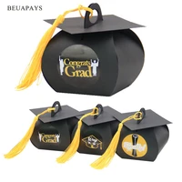 48pcs new bachelors hat gift candy box graduation celebration student party favors wedding packaging yellow tassel decoration